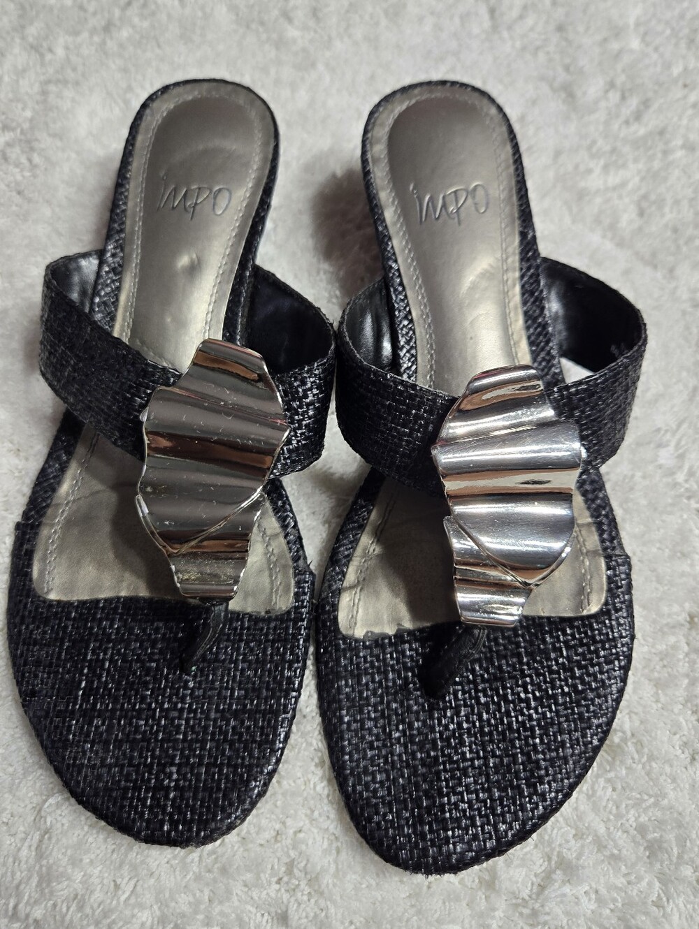 Impo Women GLEXA Wedge Sandals Black And Silver Sz 7.5